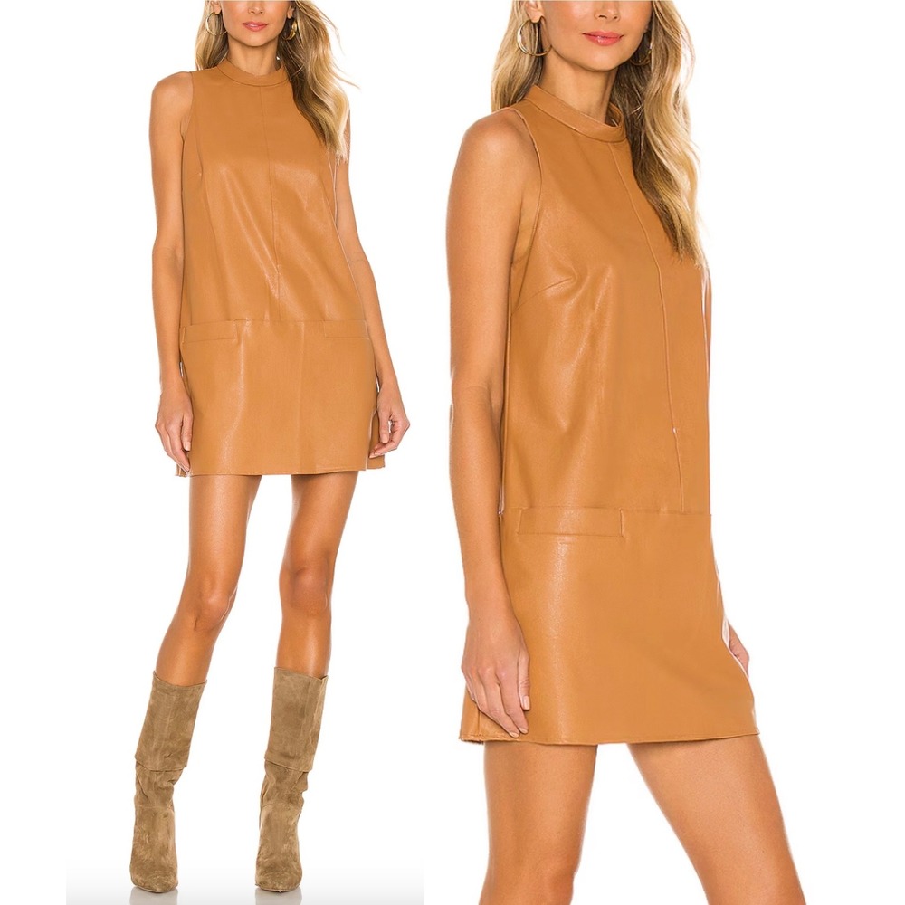 AMANDA‎ UPRICHARD Mayer Faux Leather Dress in Camel